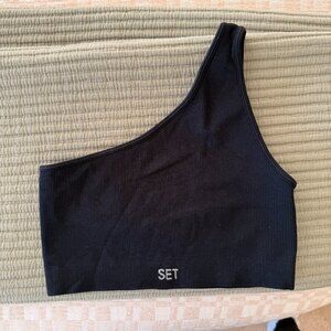 SET Active -- SCULPTFLEX® RIBBED ONE SHOULDER BRA - ONYX -- Size Small